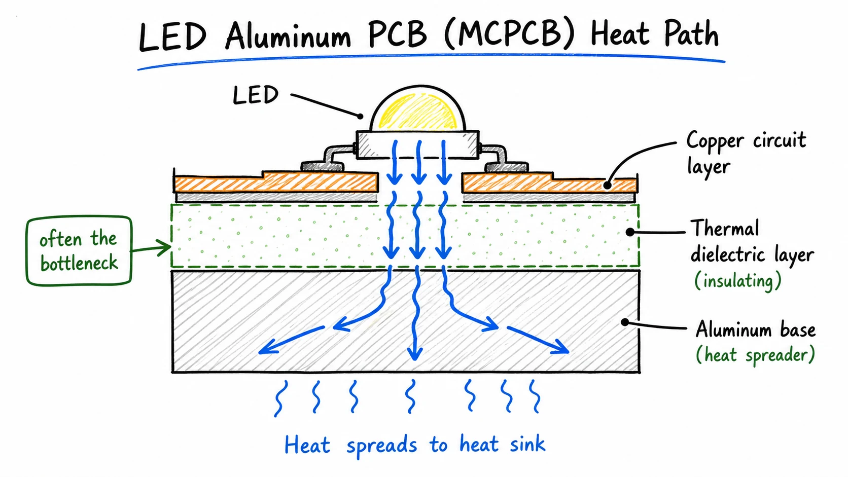 Aluminum PCB dielectric layer heat path bottleneck