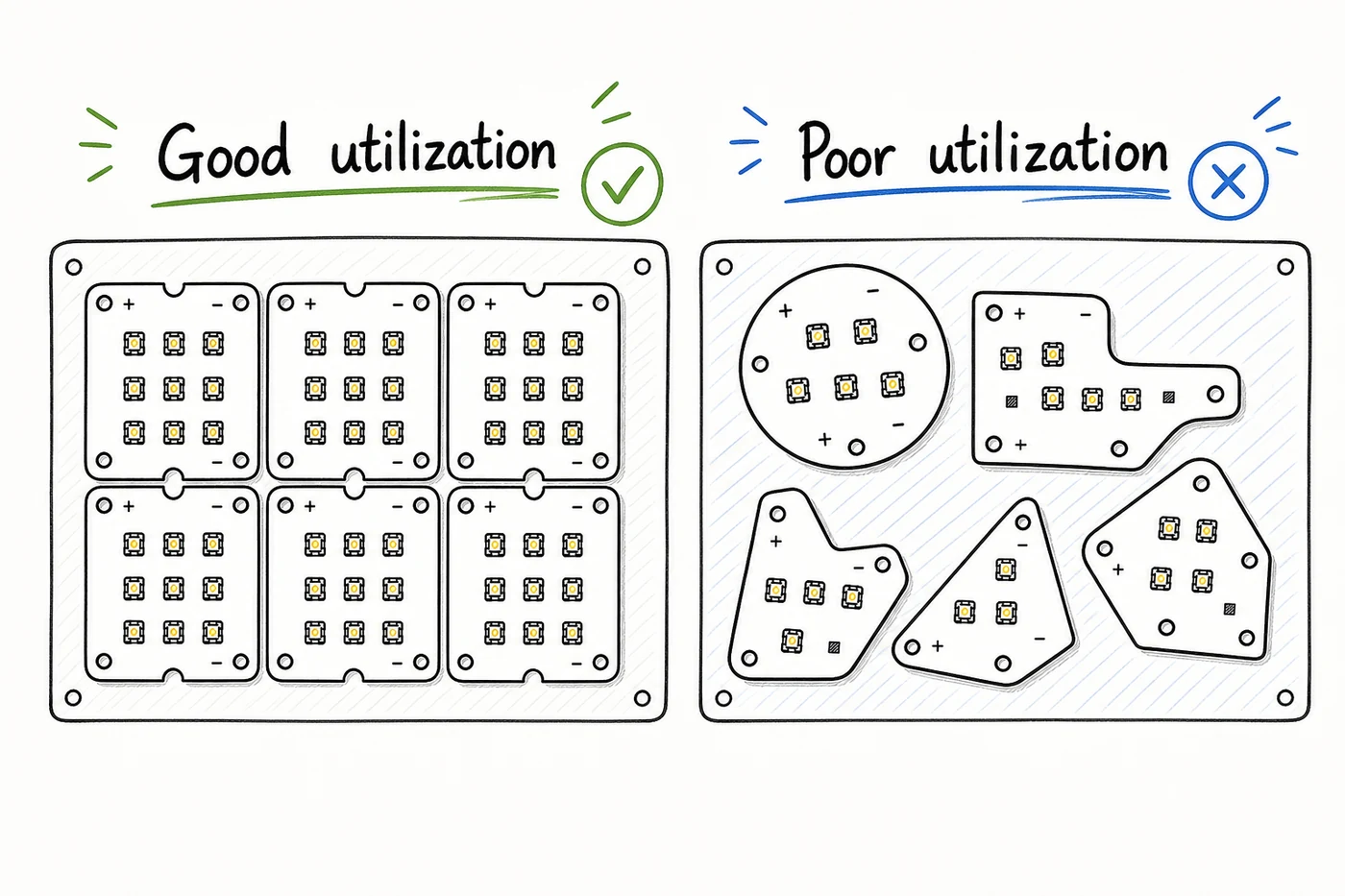 Aluminum PCB panel utilization comparison