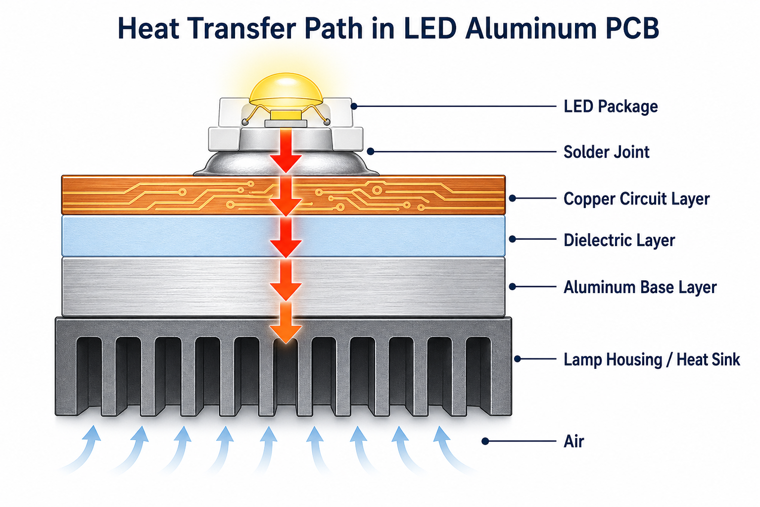 LED aluminum PCB heat transfer path