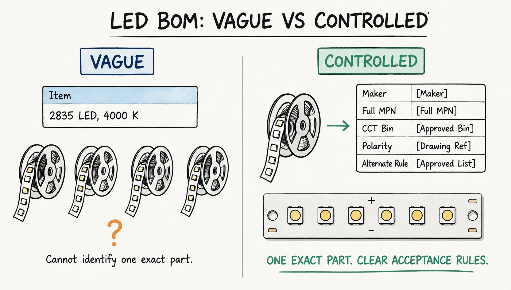Vague and controlled LED BOM entries for aluminum PCB assembly