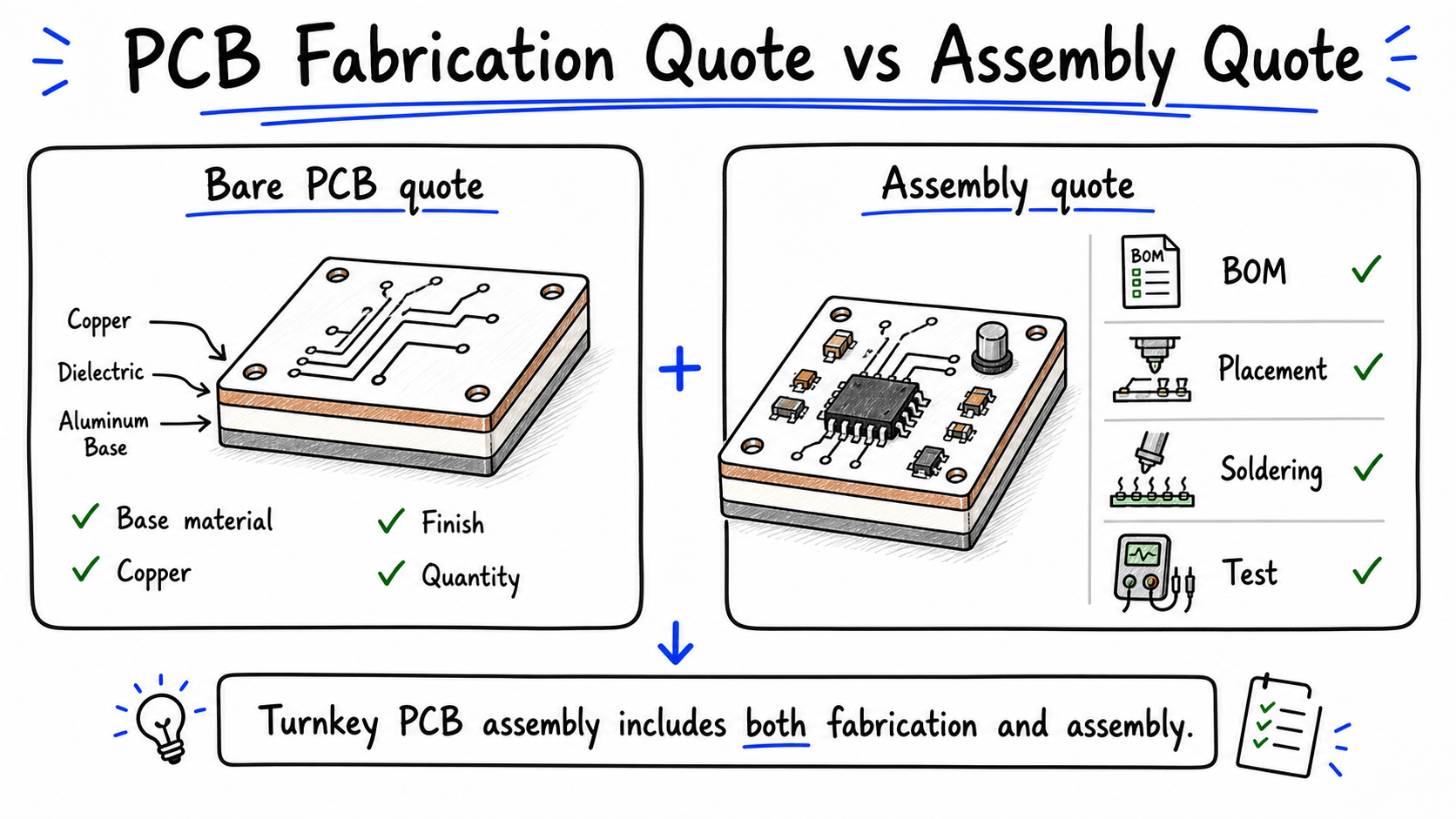 PCB fabrication quote compared with PCB assembly quote