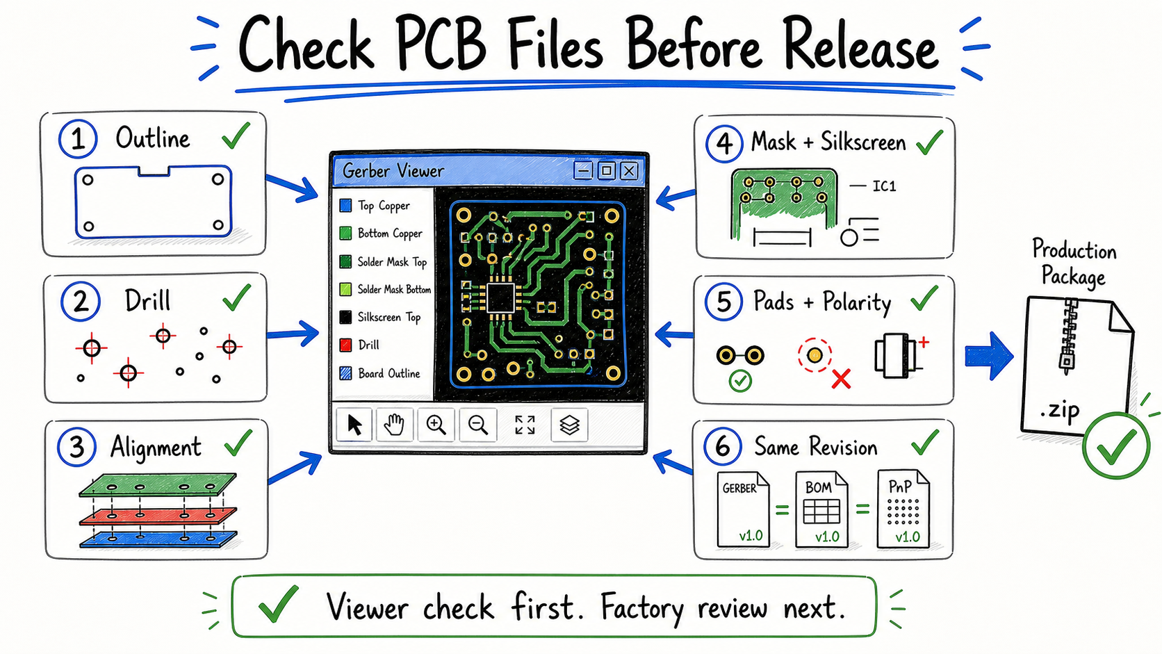 Checklist for reviewing PCB files before factory release
