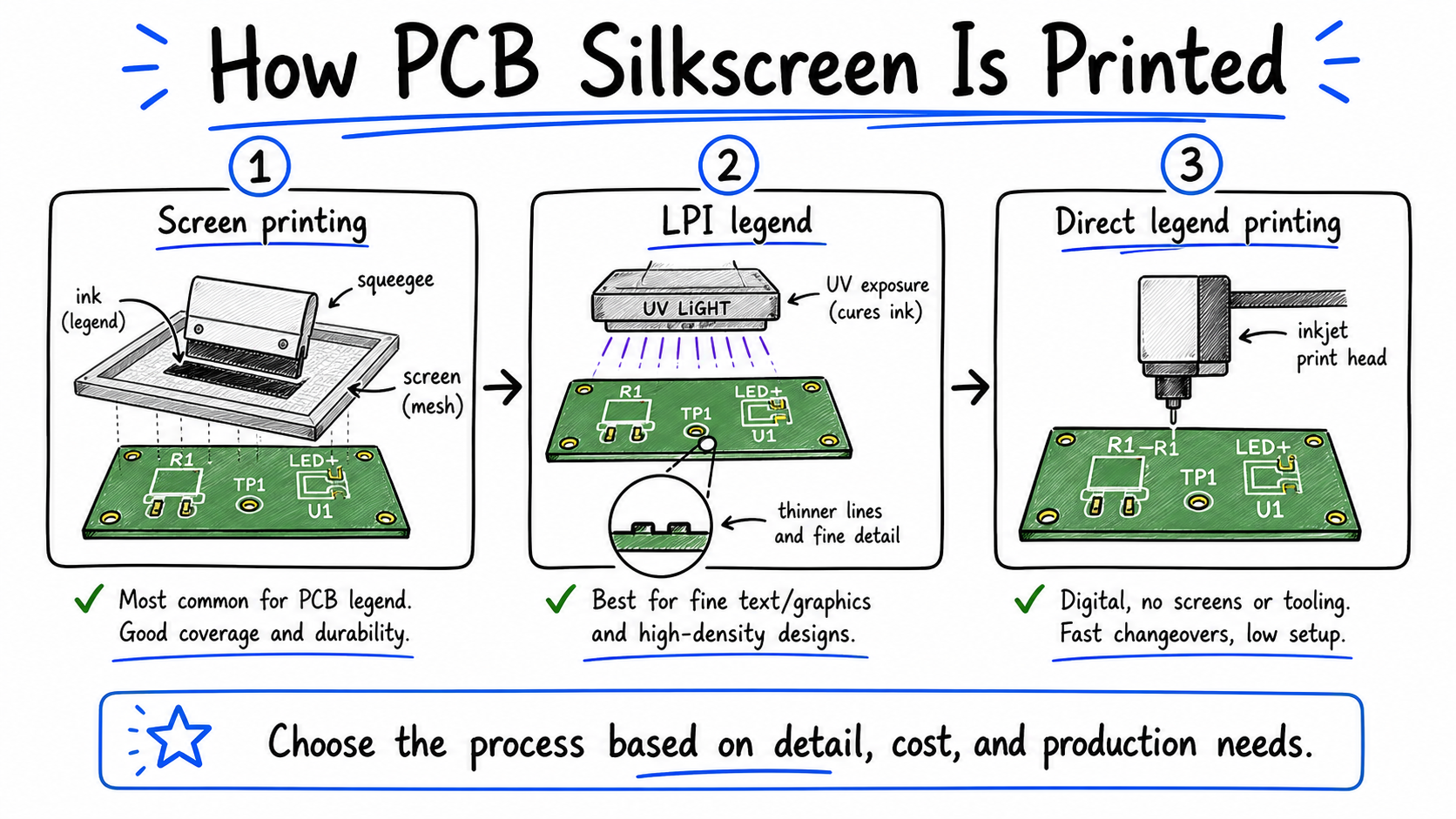 Hand-drawn PCB silkscreen printing methods