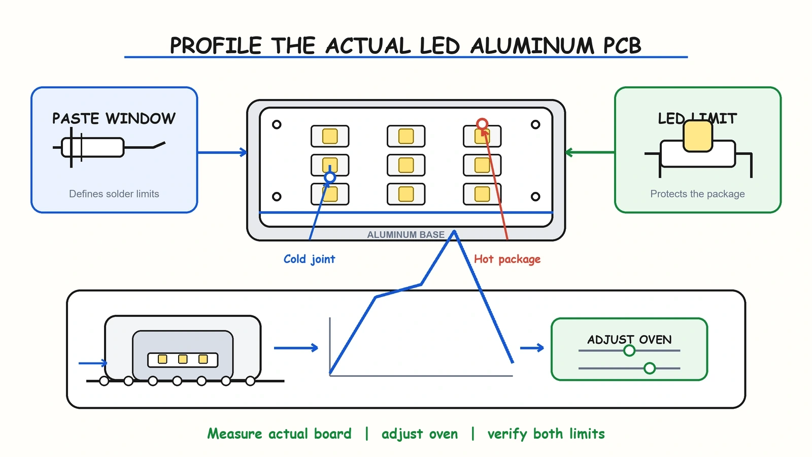 Thermal profiling of an LED aluminum PCB at the coldest joint and hottest package