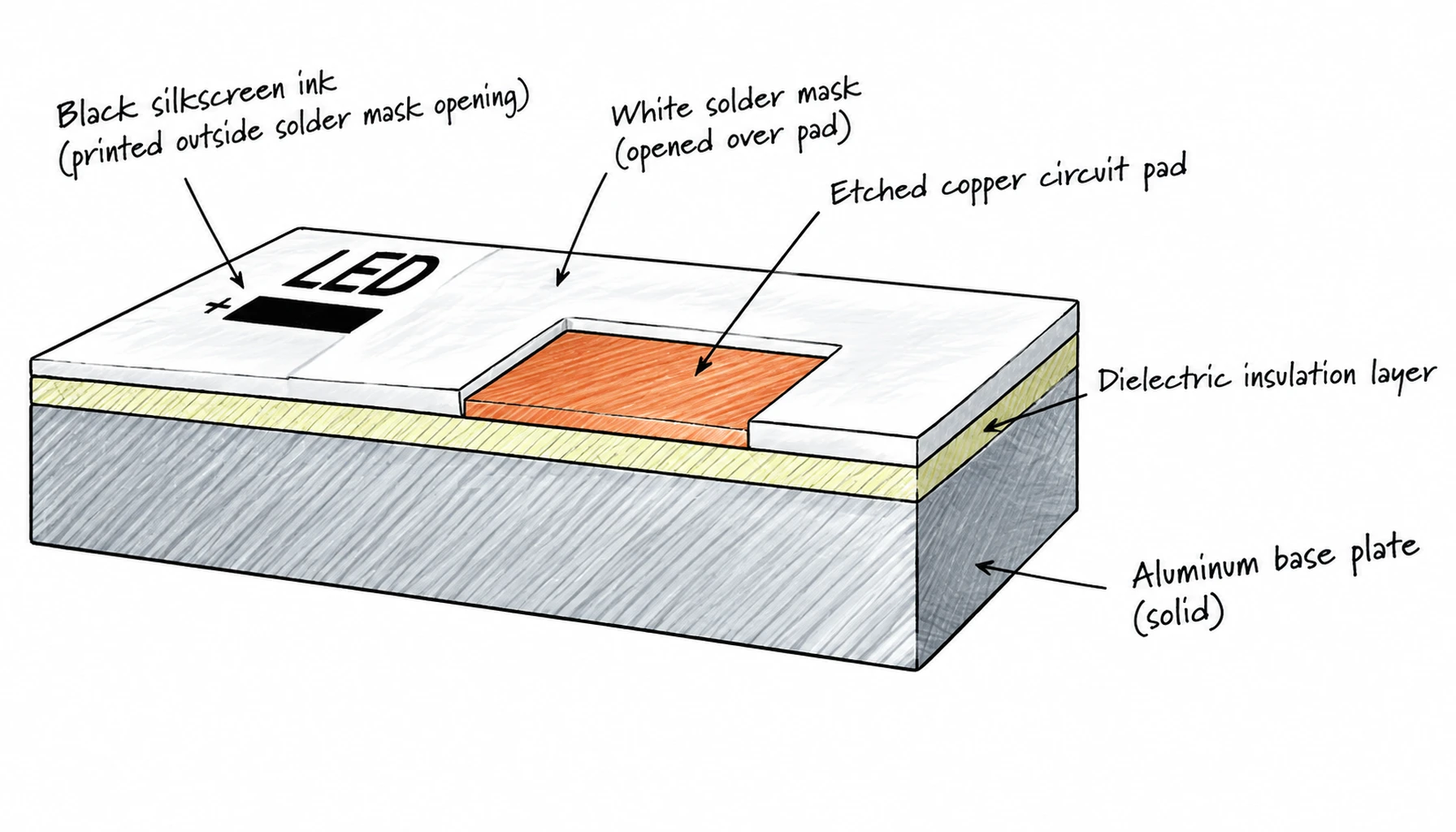 PCB silkscreen layer vs solder mask layer cross-section