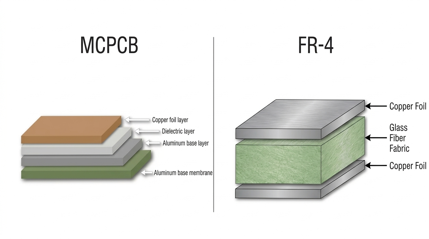 MCPCB vs FR4 board structure comparison